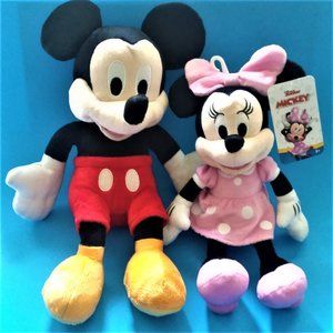 Plush Mickey & MINNIE MOUSE Disney NWT Junior Land World Gift Stuffed Walt Love